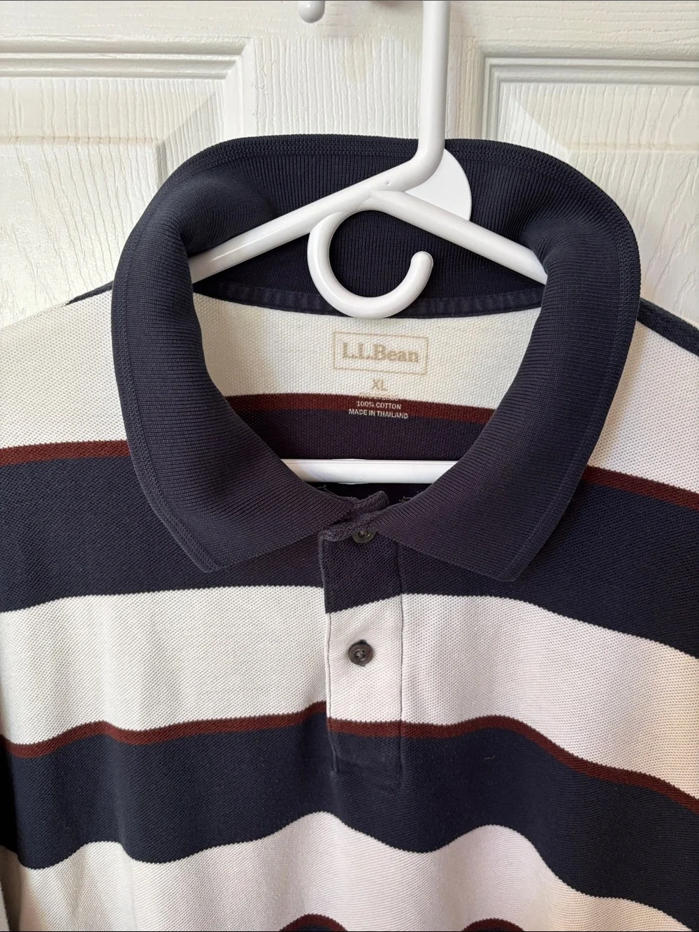 L.L. Bean Men’s Navy, White & Brown Striped Polo XL